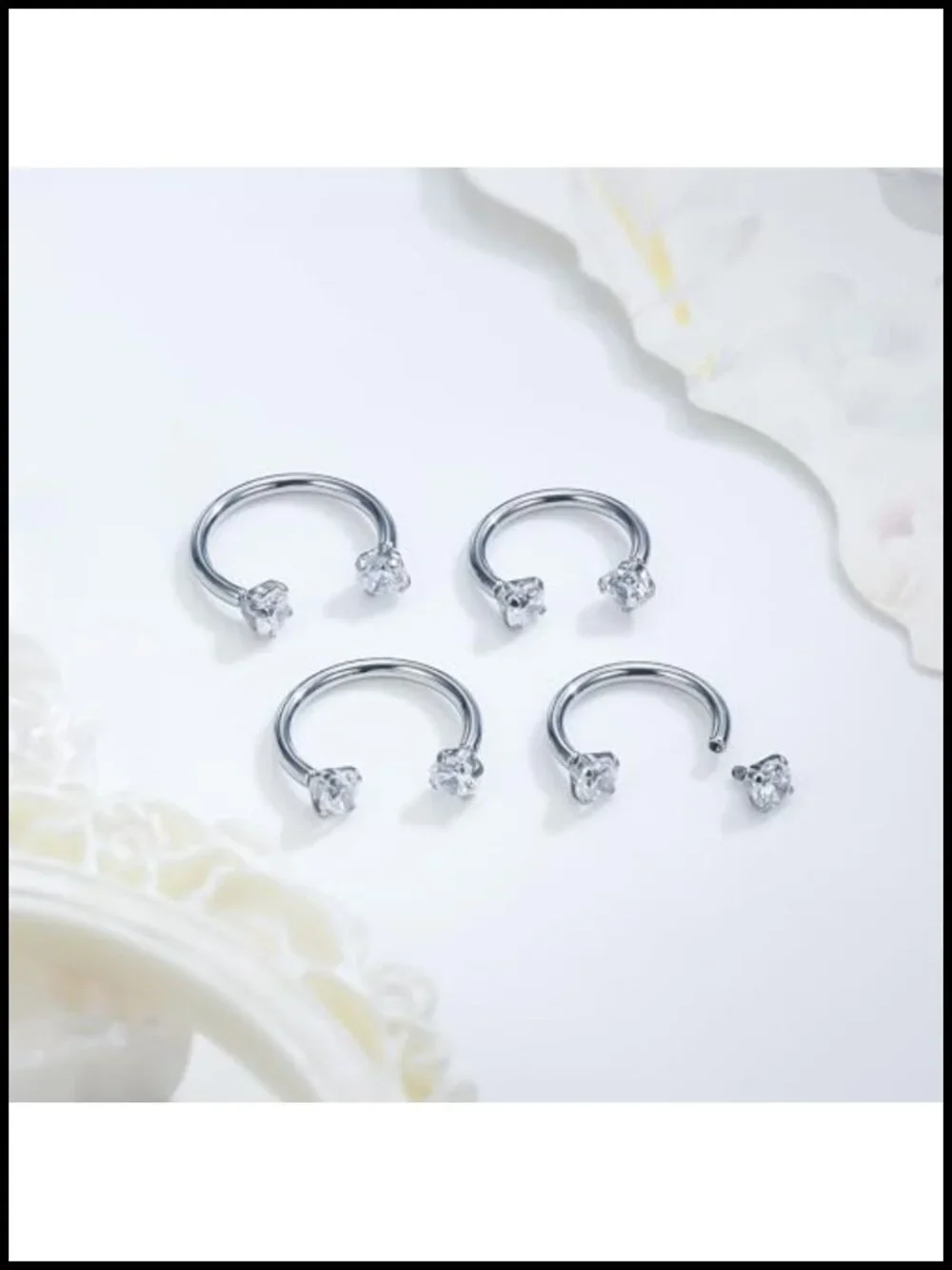 16G Titanium Horseshoe Nose Ring CZ Internally Threaded Septum Piercing Jewelry